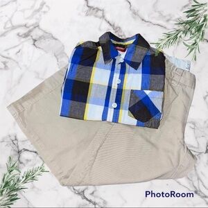 Arizona Jean Company Blue and Yellow Plaid Shirt & Khakis Boy’s Size 4-5